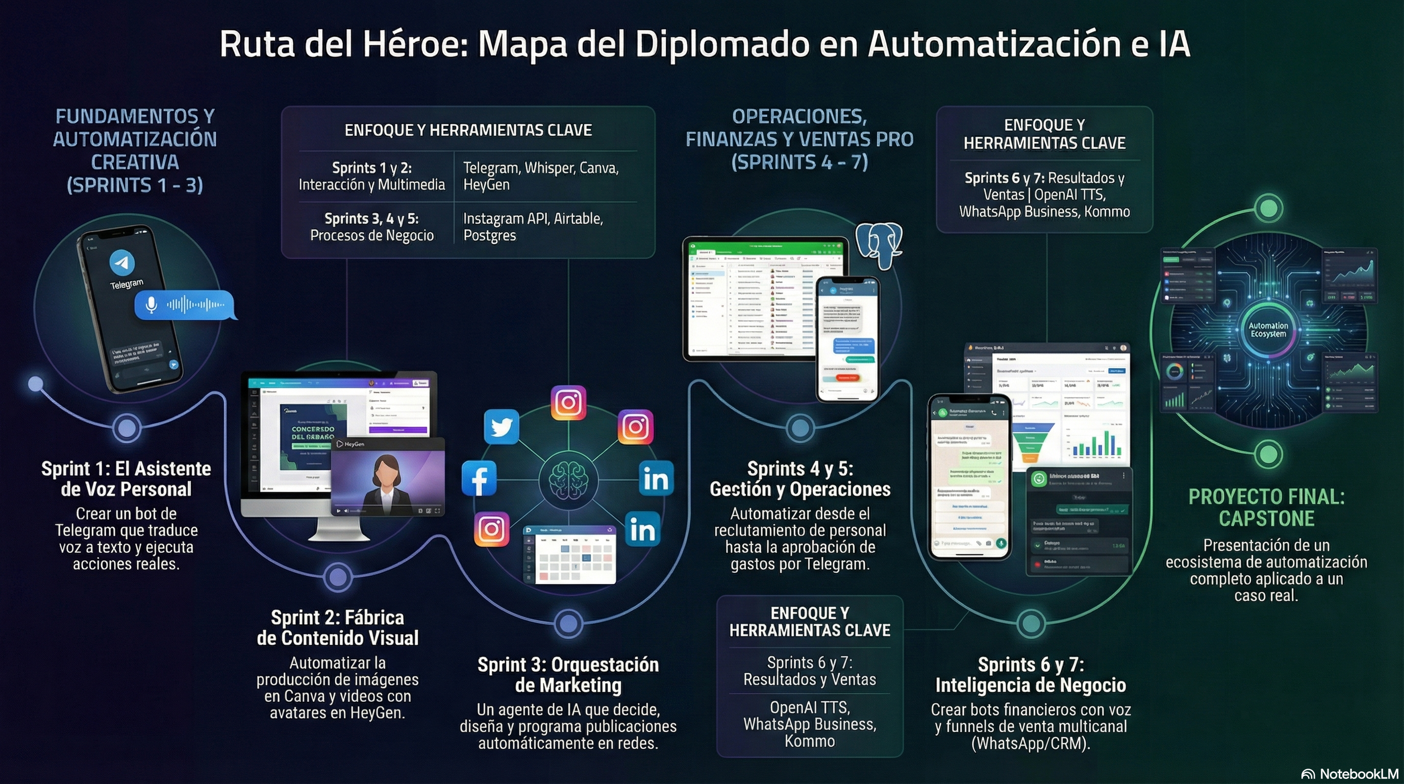 Diagrama del curso organizado por sprints